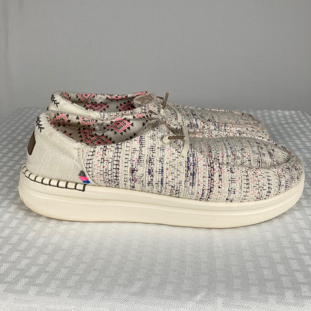 Hey Dude Shoes Wendy Boho Crochet Casual Moc Toe Sneakers White Women's 11